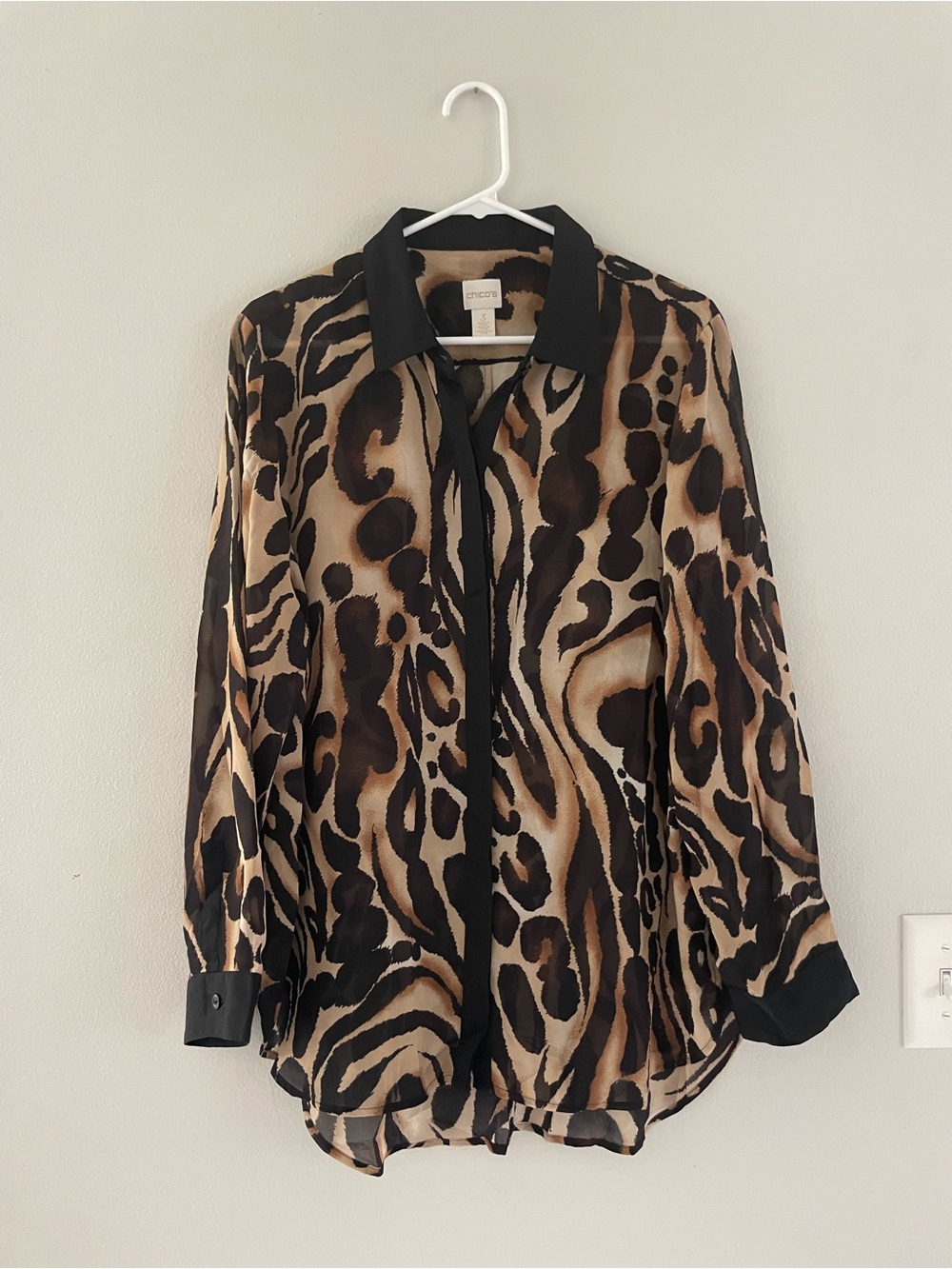Chico's Black and Brown Animal-Print Button Down Shirt